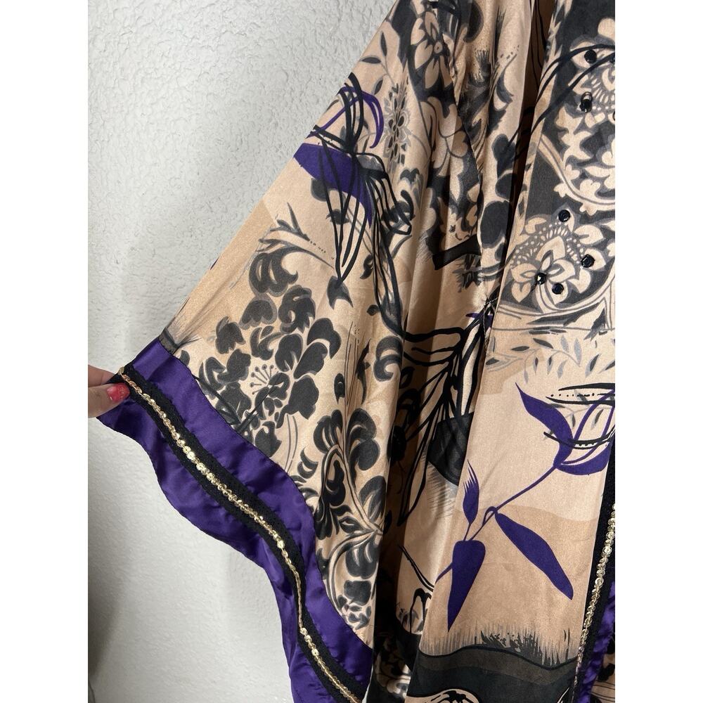 Units Woman Floral Tan & Purple Sister Kimono Open Cardigan Size 1X NWT - Picture 4 of 5